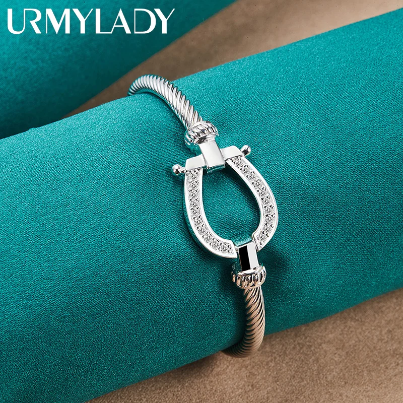 

URMYLADY 925 Sterling Silver Horseshoe Buckle Bangle For Women Wedding Engagement Party Fashion Charm Jewelry