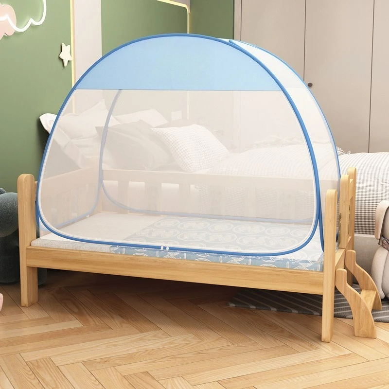 No mosquito net installation, the bed is fully surrounded by anti-drop, and the mosquito net on the bedroom bed has three doors.