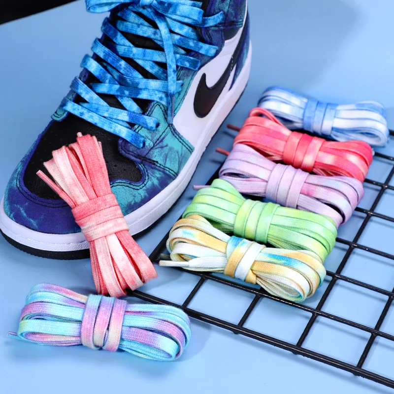 Tie Dye Algodão Shoe Laces, cadarços planos, Gradiente Tendência, Adequado para Tênis, Acessórios para Sapatos Casuais, 11 Cores