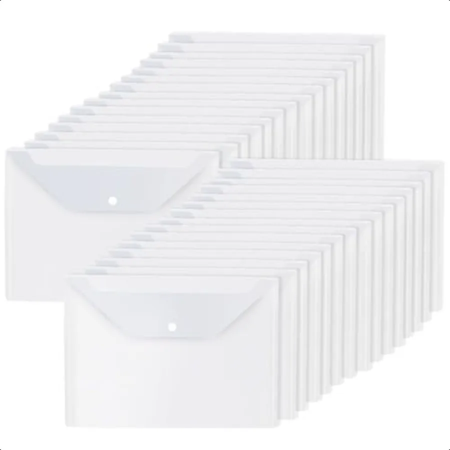 

30 Pcs Plastic Folders for Documents Clear File Folders Letter Size A4 Plastic Envelopes with Snap Closure Filing Folders Organ