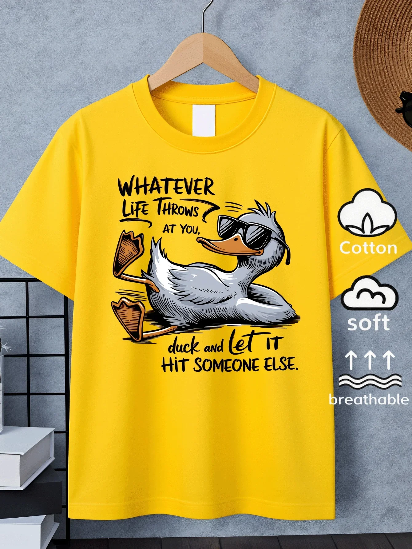 Duck Sunglasses T-Shirt Short Sleeve round Neck Parent-Child Top Funny Creative Trend Leisurely Floating Design