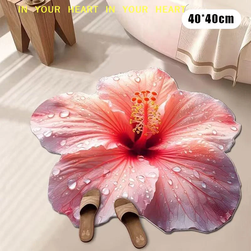【X】Durable 40x40cm Non-slip Absorbent Bathroom Floor Mat New Flower Carpet Special-shaped Soft Peony Floor Mat