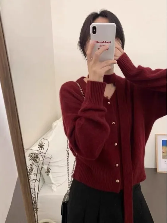 

Red Cisas ort Sweater Cardigan Women's Winter Top Hanging Ne Sa Knitted irt Inner Wear Soft V-ne Long Sve