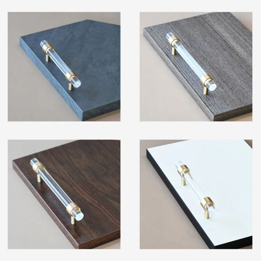 Transparent Acrylic Brass Furniture Handles Modern Long Pulls Cupboard Bedroom Wardrobe Dresser Shoe Box Drawer Cabinet Knobs