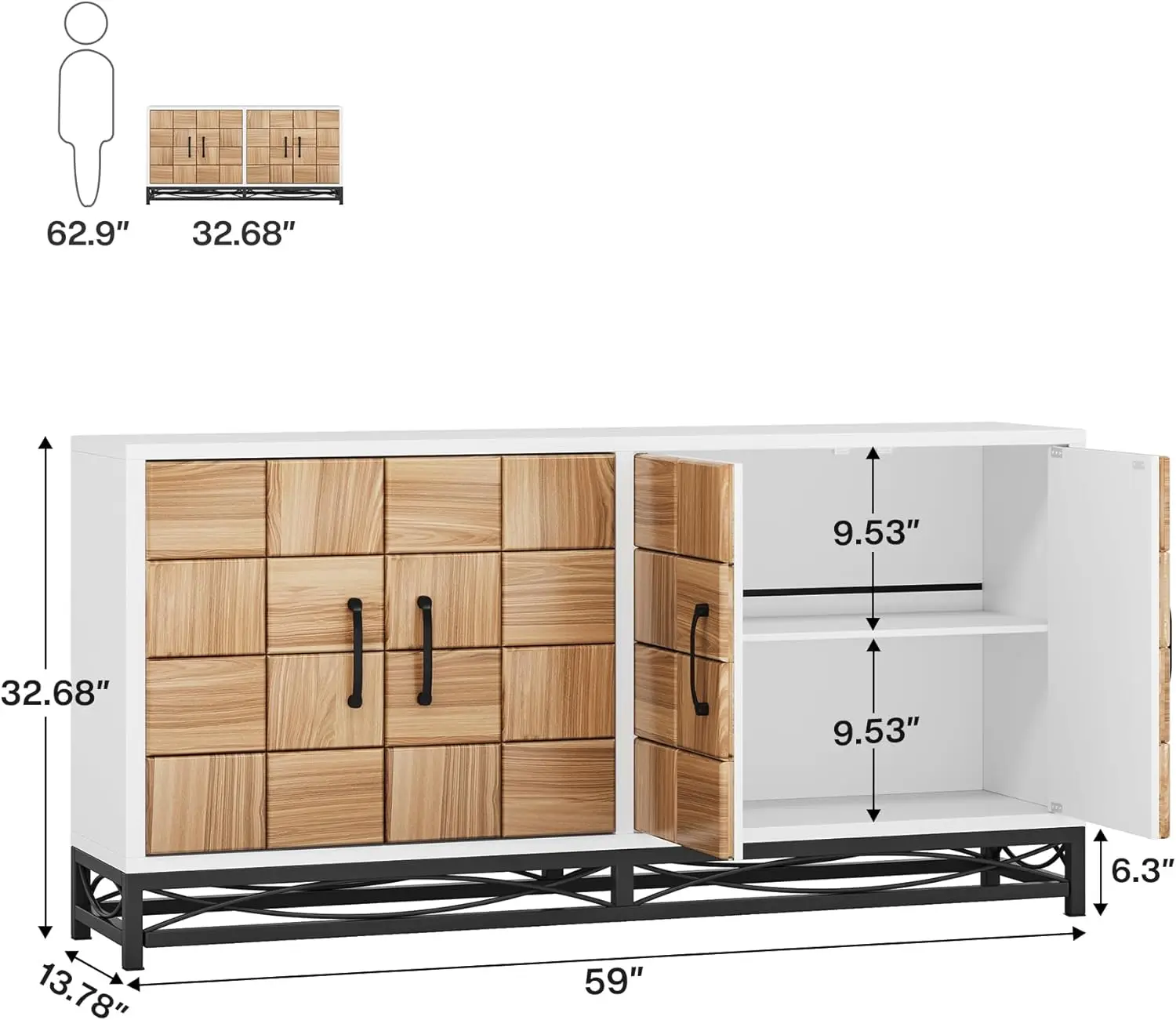 Side board Buffets chrank, 59 Zoll moderner Küchen schrank, Buffet Tisch Akzents chrank mit 4 Türen und Lager regalen