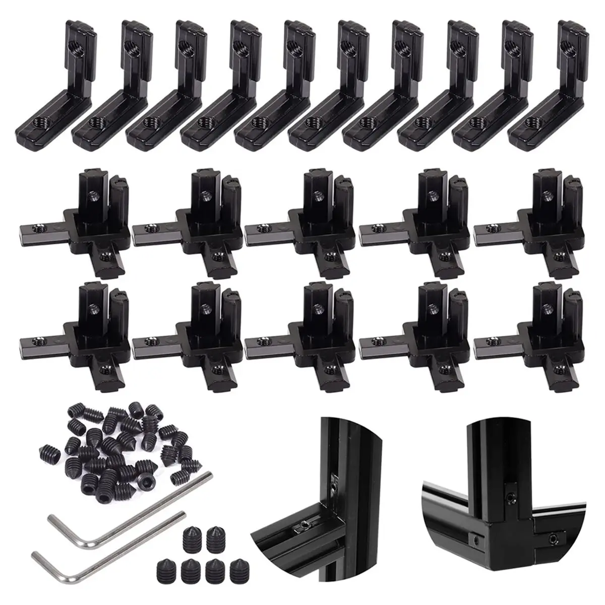 20Pcs 2020 Aluminum Extrusion Connectors 3-Way End Corner Bracket Connector T Slot L-Shape Interior Corner Joint Bracket