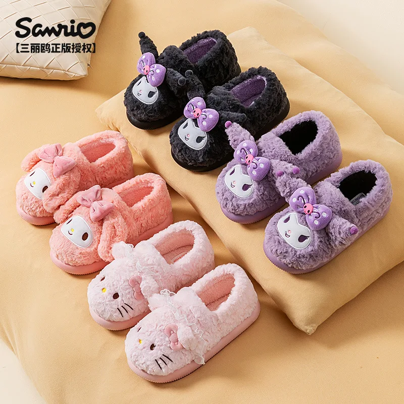لطيف الشتاء Kuromi المرأة نعال من القطن أنيمي مرحبا كيتي نعال قماش الكرتون عدم الانزلاق الفتيات الدافئة سميكة القاع الأحذية