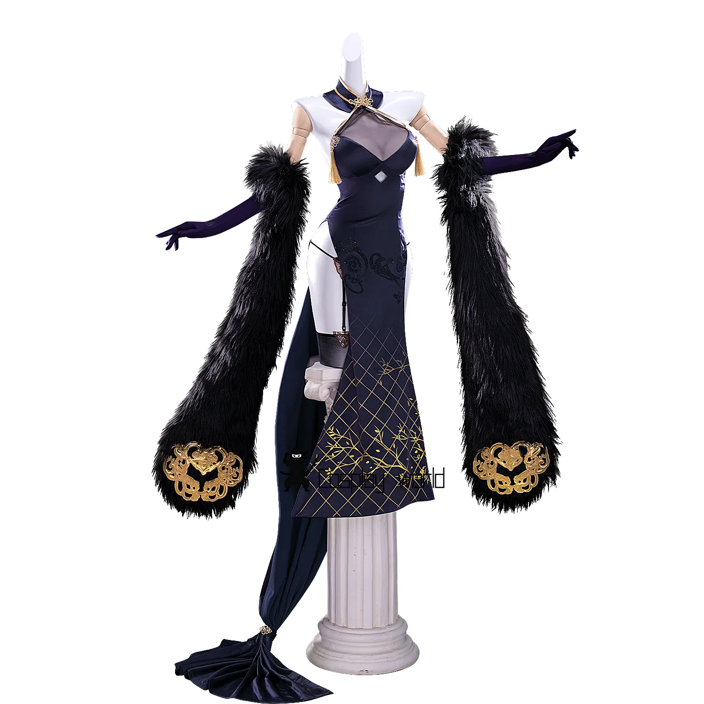 Azur Lane HMS Cheshire Cait Sith Crooner Cosplay Costume Sexy Qipao Women Dress Cheongsam Halloween Carnival Full Set view 5