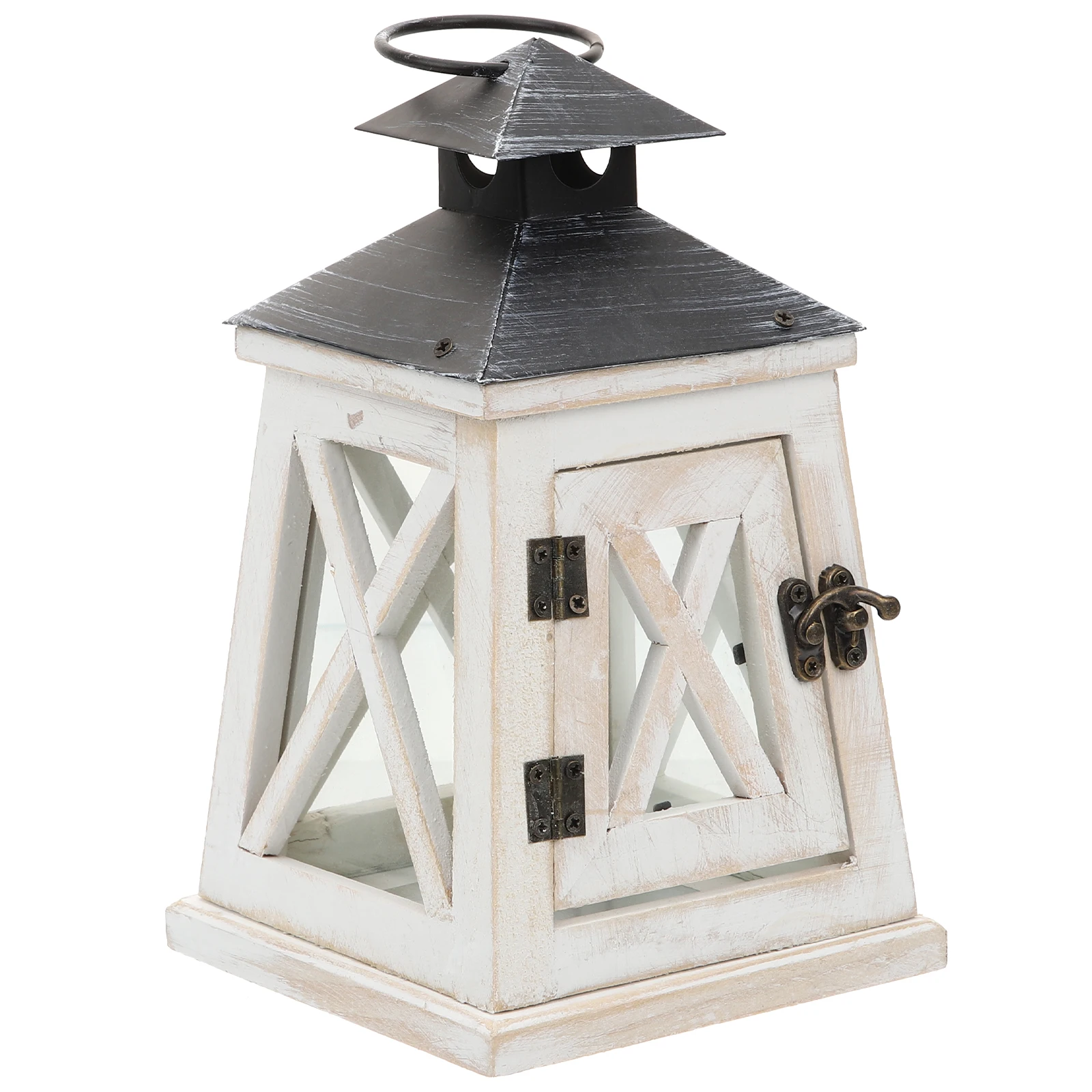 

Retro C Wind Lamp Delicate Wood Iron Compact Desktop Home Dorm Decor White Lantern Photo Prop Vintage nament