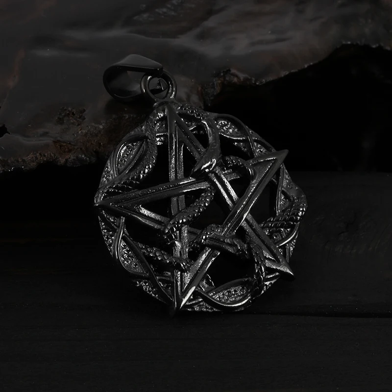 Freeshipping Snake Star Pentagram snake pendant necklace biker stainless steel accessories animel jewelry for men collane V030