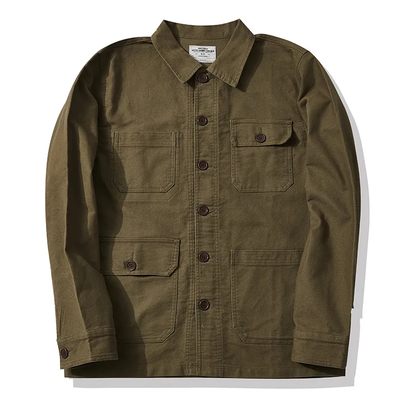 Autumn and Winter New Tooling Jacket Men's Internal Hidden Bag Designs Coats Spliced Lapels Long Sleeves Tops Solid Color Jacket