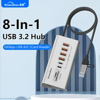 Blueendless HUB USB3.2 Gen2 de aluminio de 10 Gbps con lector de tarjetas TF/SD USB-C/USB A Hub 5 en 1 8 en 1 para PC, ordenador, portátil, macbook
