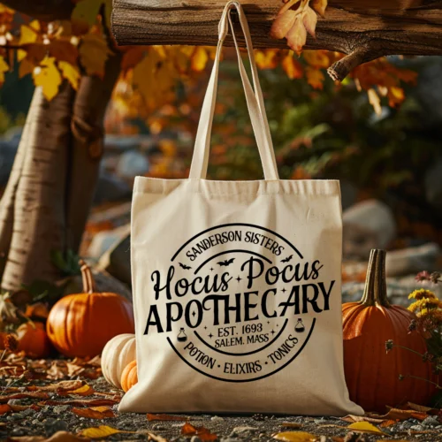 Polarshe Canvas Tote Bag Halloween Tote Bag Hocus Pocus Bag Trick or Treat Bag