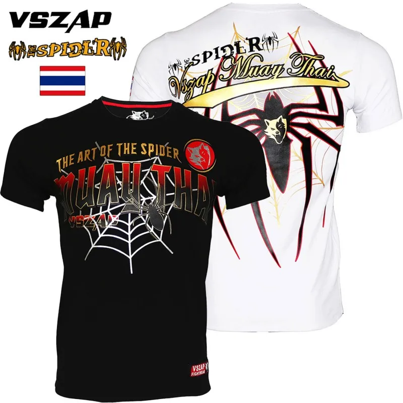 VSZAP Men's Fitness T-Shirt, Spider Cotton Shirts, Sanda Fighting, Muay Thai, Jiu-Jitsu, MMA, Sports Training Suit, New, Summer