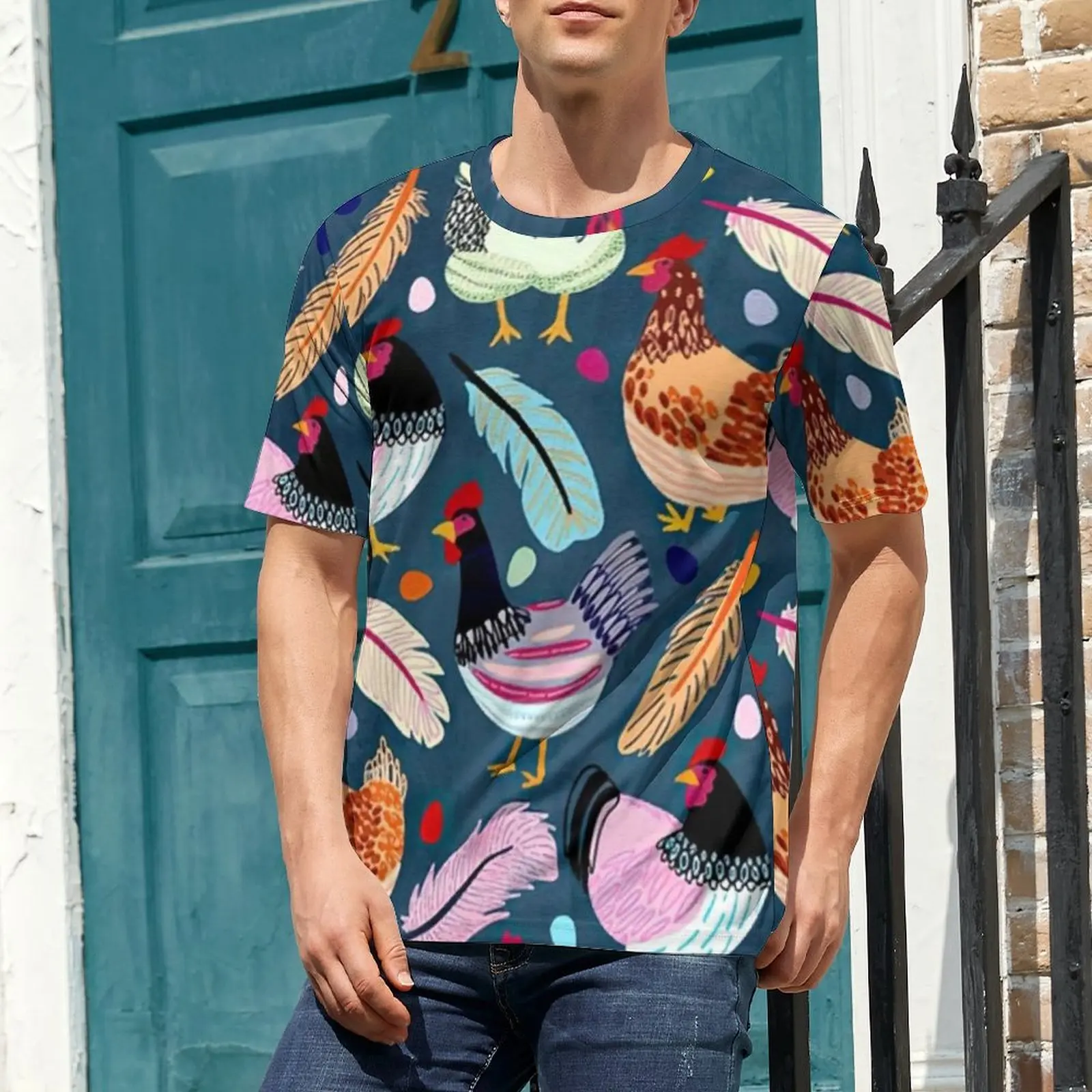 Oversized T-Shirt Summer Colorful Chicken T Shirts Farm Animal Print Classic O Neck Tee Shirt Male Hippie Graphic Clothing