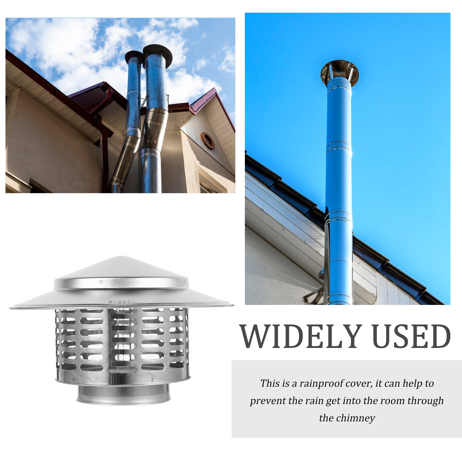 

75 Chimney Flue Rainproof Smokestack Cover Stainless Steel Fireplace Caps Roof Vent Funnel Protector Home Supplies