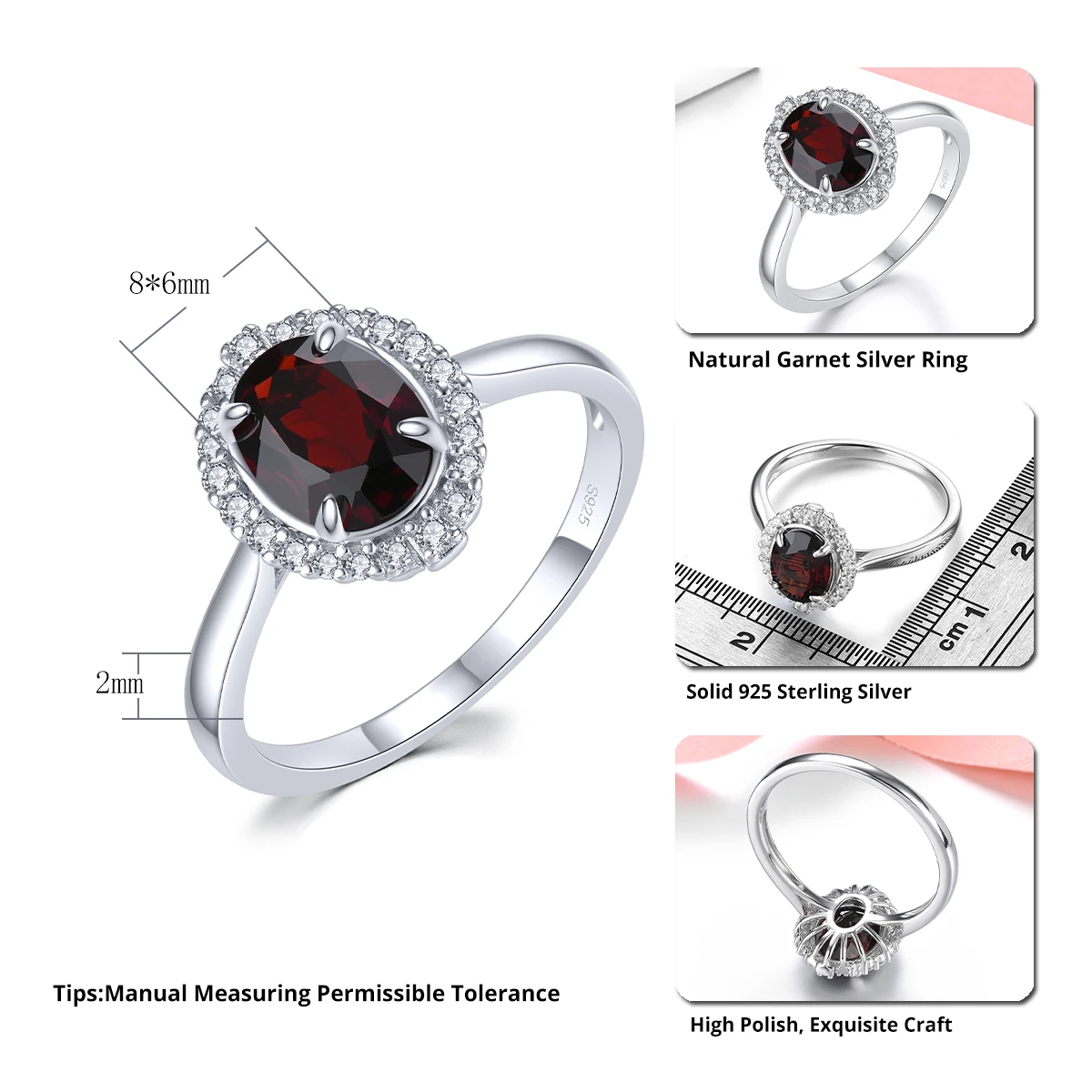 Natural Red Garnet Solid Sterling Silver Rings 1.4 Carats Genuine Birthstone Women Romantic Fine Jewelry Gifts Original Design