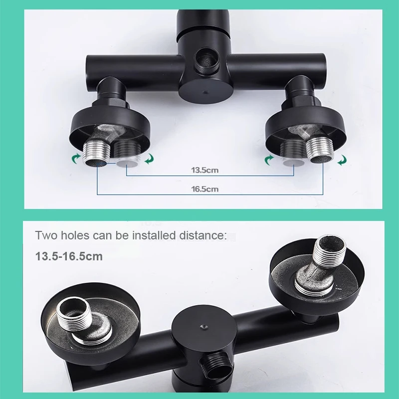 G1/2 بوصة الأسود الحمام دش صنبور الحائط المياه الساخنة والباردة صِمامُ تَغَيُّرِ التَّرَدُّدِ صنبور 304 الفولاذ المقاوم للصدأ الثلاثي حوض صنبور #4