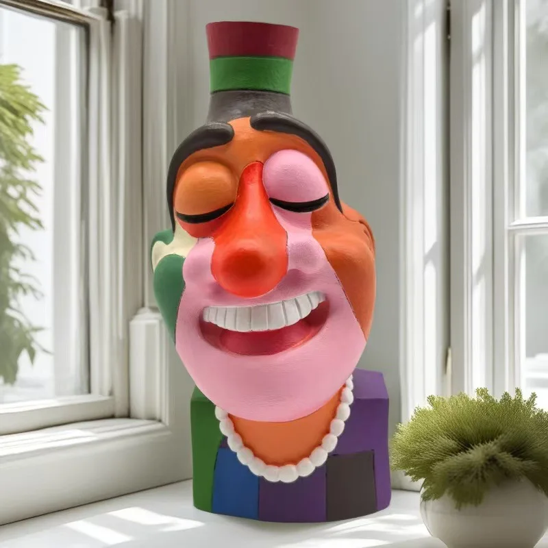 Cross-border new product creative clown vase, artificial flowers, home decoration vase, resin craft ornament