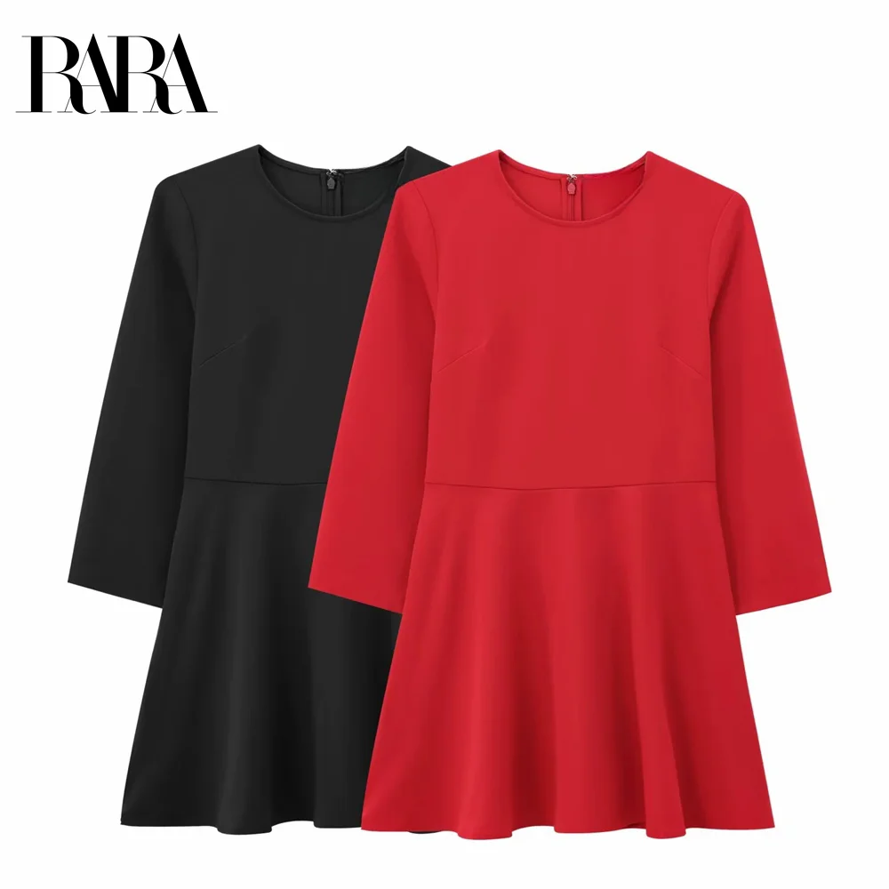 

2024 RARA casual all-match solid color round neck A-line dress winter new temperament short skirt female