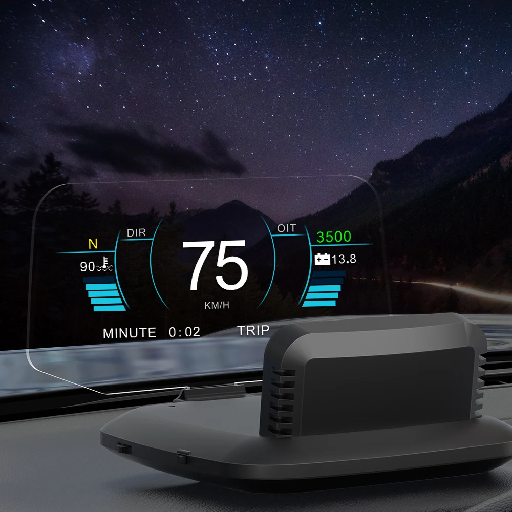 

5'' HD Projection HUD C1 Up Display OBD2+GPS Digital Speedometer Water Oil Temp Auto Accessories