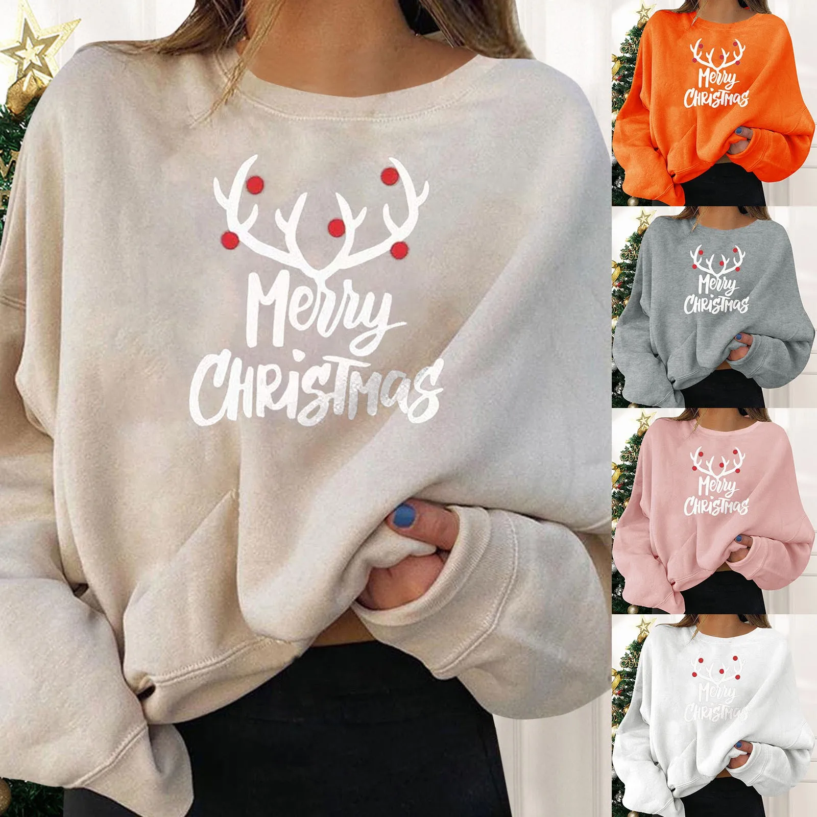 

Women's Christmas Holiday Party Pullovers Fun Graphic Print Crew Neck Long Sleeve Sweatsuit Women Ladies Sweat Jacket