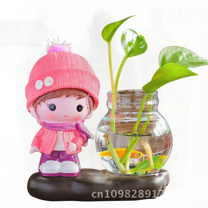 

Tang Yi Creative Crafts Resin Couple Doll Hydroponic Rose Vase Desk Jewelry Home Ornaments Cute Romantic Gift