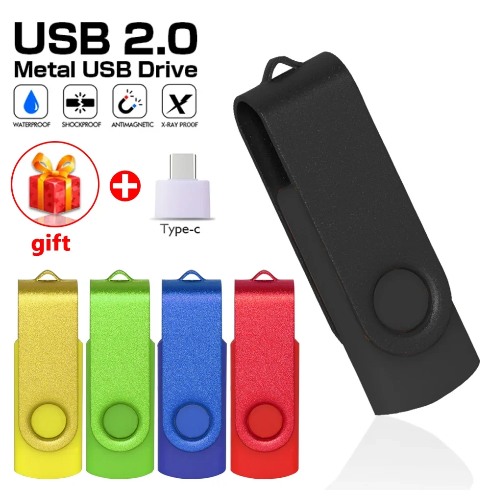 

Pen Drive 8GB 16GB Drive 32GB 64GB 128GB Metal Keychain Flash Stick High Speed Usb 2.0 with Type-c Adapter for Tablet/PC