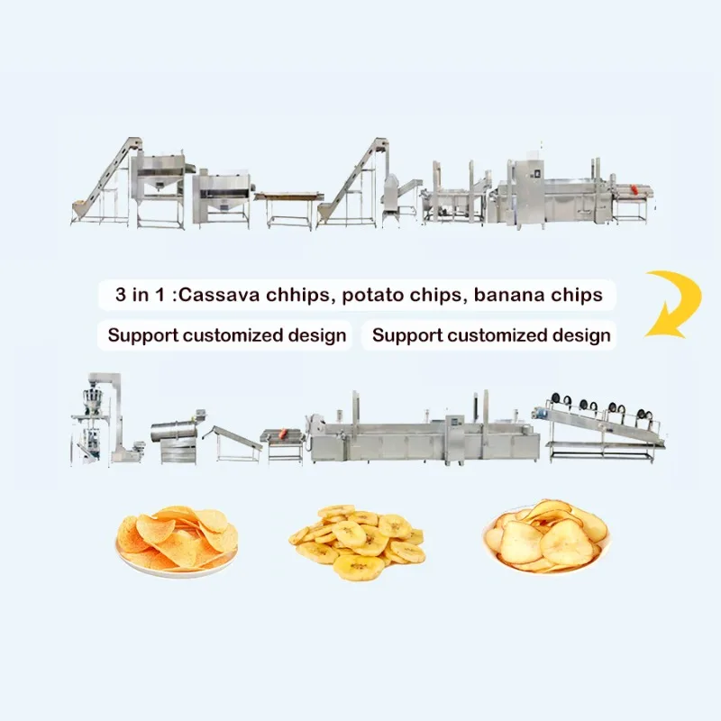 Línea de Producción de Papas Fritas y Chips de Patata Totalmente Automática de 100-2000 kg/h para Snacks Inflados