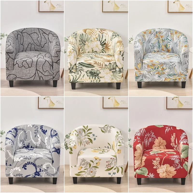

Stretch Tub Armchair Cover Floral Pattern Single Club Chair Covers Pastoral Style Sofa Cover Slipcover for Home Cafe Bar Counter