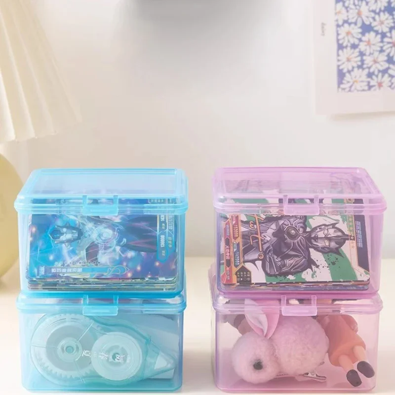 New Transparent Plastic Storage Box Photocards Small Card Storage Box Desk Organizer Box Classification Box Stationery
