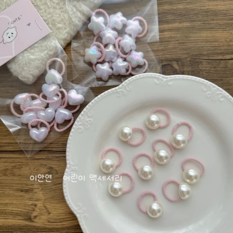 Cute Hair Bands Cartoon Love Stars Hair Ties Hearts Kids High Elastic Hair Accessories for Girls Headbands Decorations 10PCS/Set