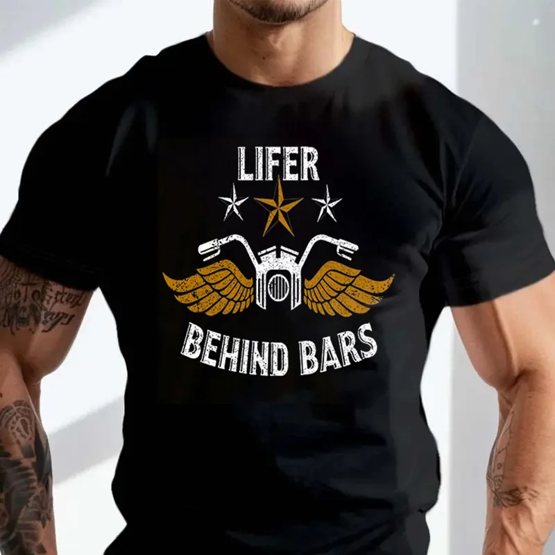 

Lifer Behind Bars Men's Funny Biker T-Shirt Bike Motorbike Motorcycle Indian Tee Fashion Men O-Neck Cotton Casual Tshirt
