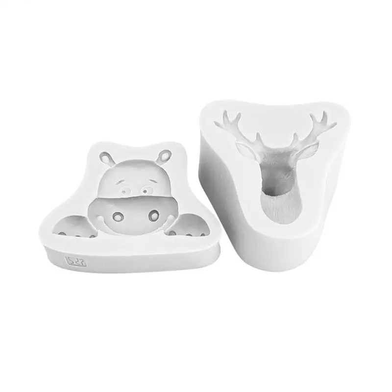 2Pcs/Set Christmas Deer Hippo for Head Silicone Mold Cake Fondant Chocolate Mould DIY Soap Crafts Decoration Baking DropShip