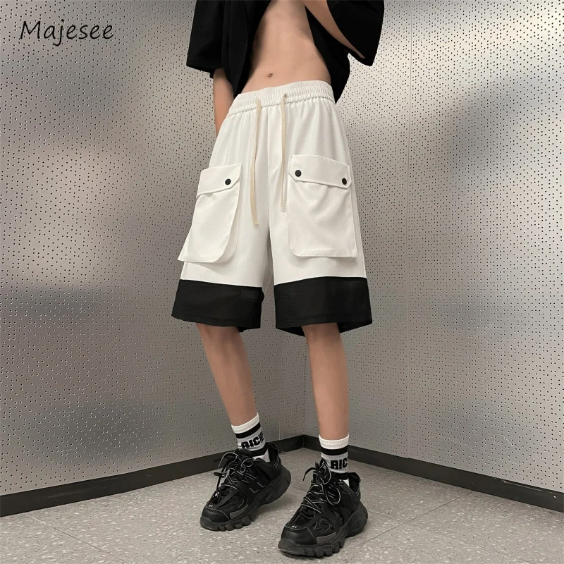 Casual Shorts Men Baggy High Street Large Pockets Fashion Summer Knee-length Spliced Advanced American Style Teenagers Popular