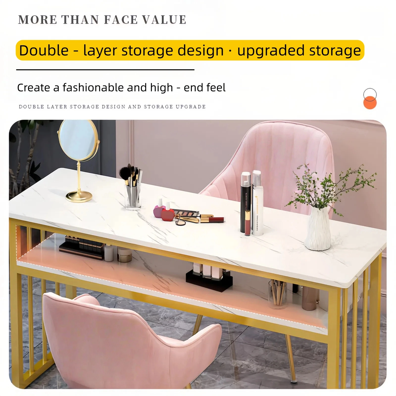 Modern Luxury pink Marble Portable Foldable Travel Nail Table Desk Lamp with Dust Collector Suction for Salon Manicure Nail Tech