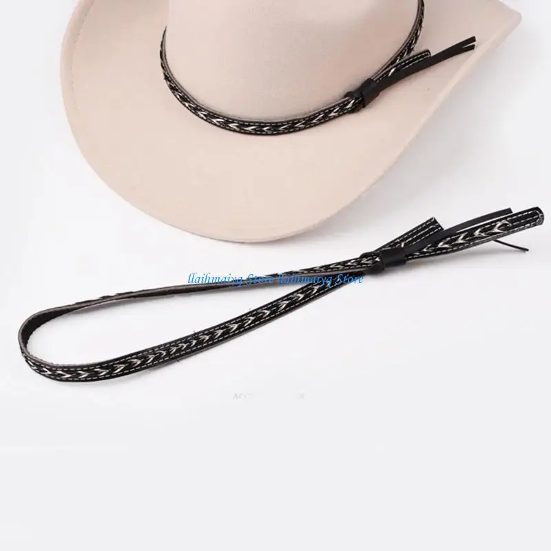 573B Adjustable Black PU Hat Band Replacement Strap For Straw Hats And Belt Use