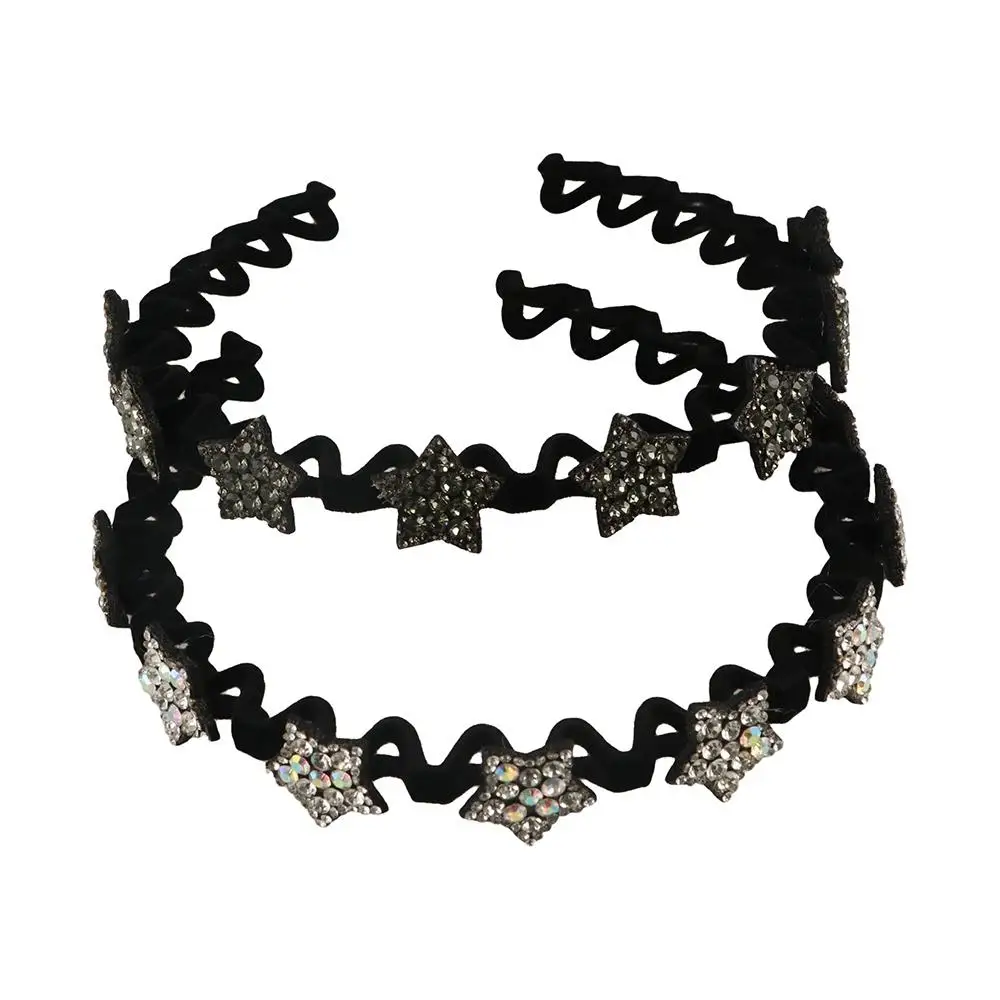 

Retro Wavy Star Headband with Teeth Headwear Rhinestone Hair Hoop Non-slip Hairband Butterfly Hair Band Gift