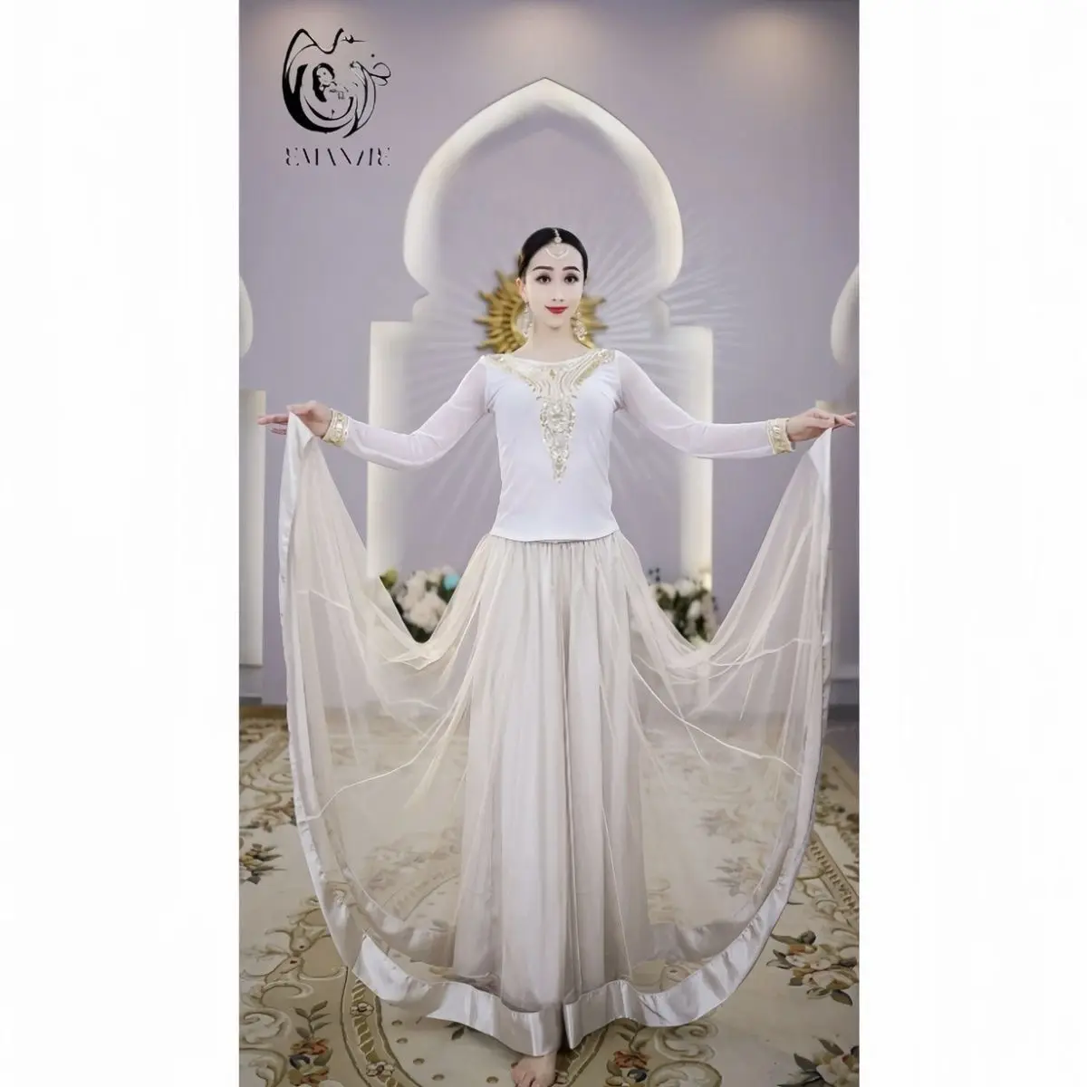 B5201 Yiman Exotic Indian Dance Dress Ethnic Style Women's Thin Xinjiang Dance 720 Degree Large Swing Skirt