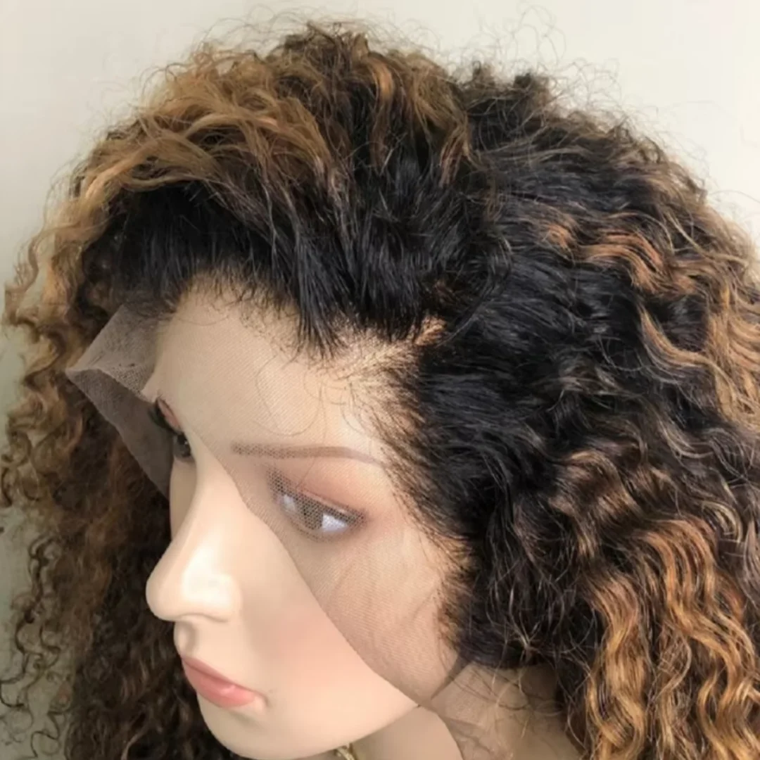 Kinky Curly 26 Inch Ombre Brown Synthetic Lace Front Wig 180 Density Pre-plucked Soft Glueless 13x4 Baby Hair Daily Wig for Wome