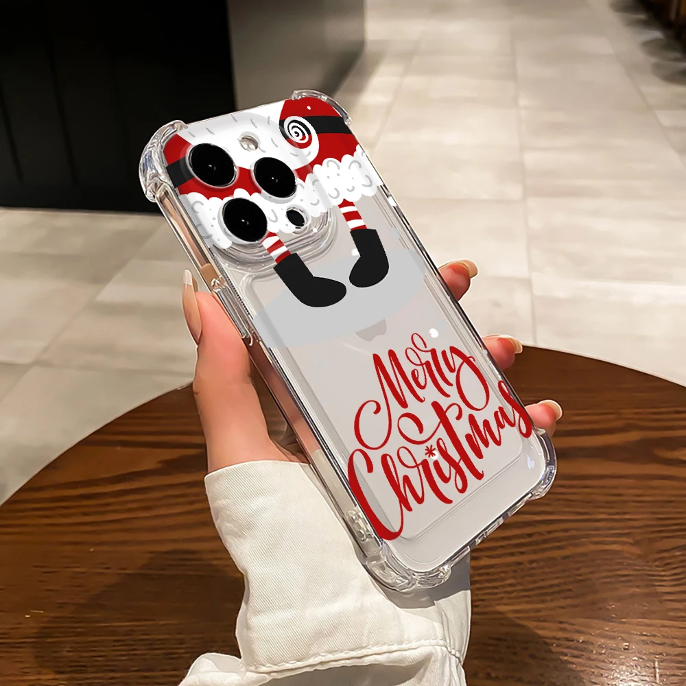 Merry Christmas Phone Case for iPhone 15 14 13 ProMax XR XS Max 7 8 Plus SE 12 11 Shockproof Hard Back Cover Transparent Capas