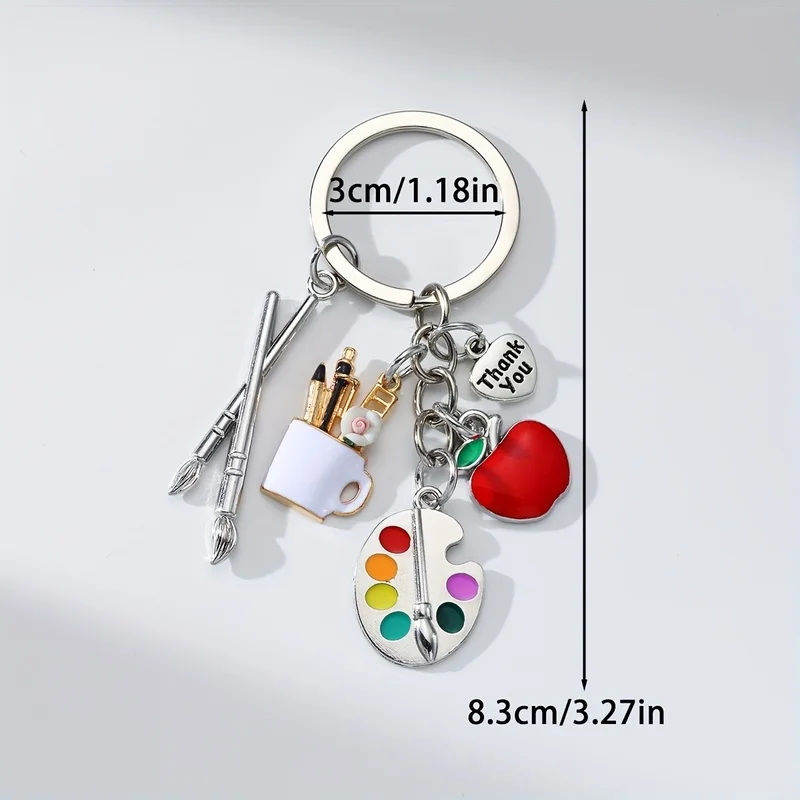 Art Painting Board Keychain – Brush Pencil Apple Love Pendant, Gift for Painting Lovers & Artists