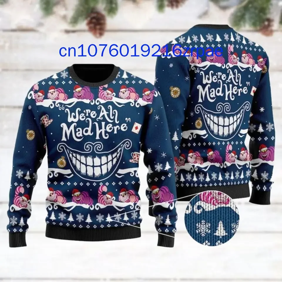 Disney Cheshire Cat Christmas Sweater 3D Print Men and Women Casual Cartoon Sweatshirt Christmas Sweater