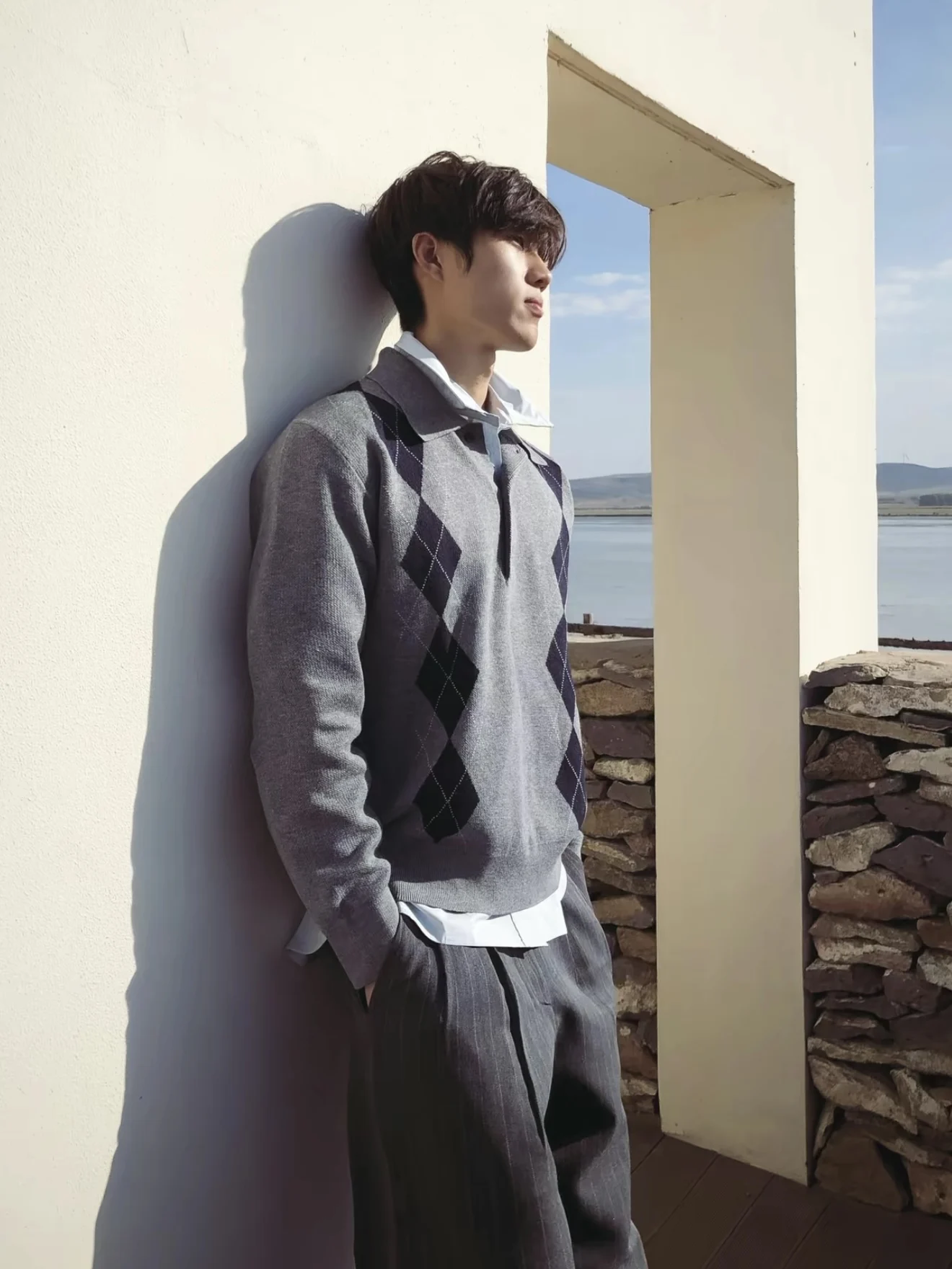 

American Retro Ne Knitted Sweater Casual Loose Fit Long Sve Boys Faion Autumn Winter Warm Diamond Pattern Top