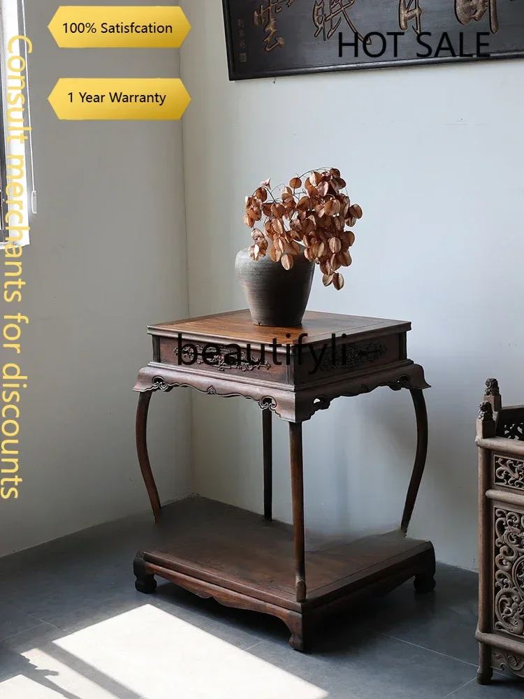 D5556 Bent legs four-legged flower stand table storage case small strip case solid wood antique and old