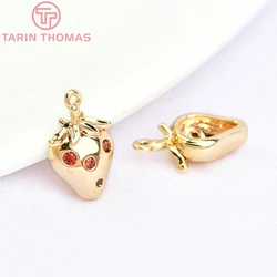 (5955) 6PCS 7.5x12.5MM 24K Gold Color Brass with Zircon Strawberry Pendants High Quality DIY Jewelry Making Findings Wholesale