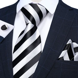 White Black Zebra Striped Ties for Men 8cm Business Wedding Neck Tie Handkerchief Cufflinks Accessories Gift Gravatas Party