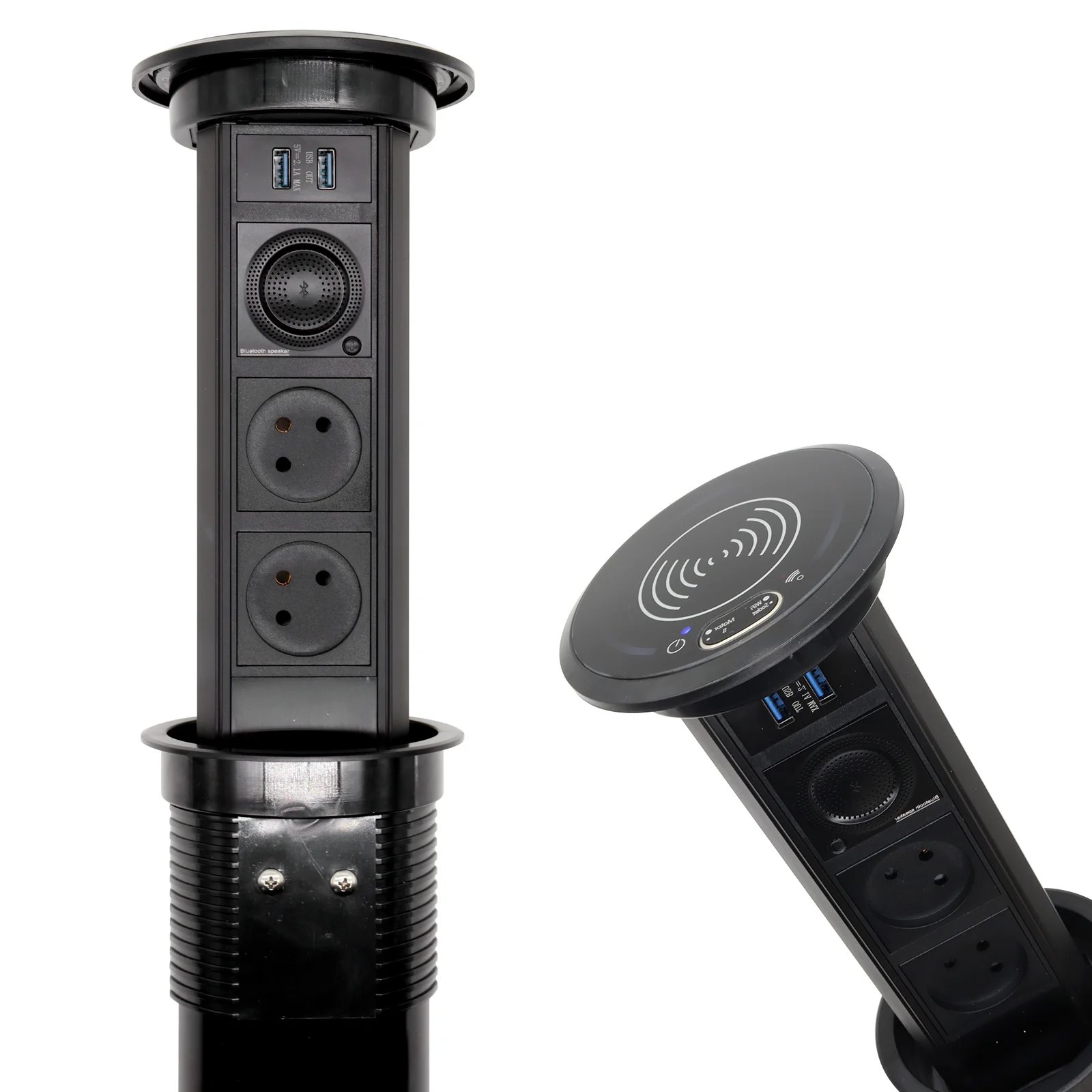 

Electric Lifting Socket Pop up 2-Position Power Supply with Bluetooth Speaker Wireless Charging Function 15W Power 2200W