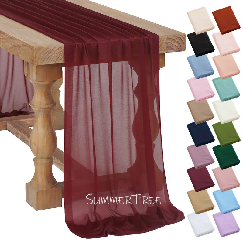 Flowy Drape Sheer Gauze Table Runner Rustic Boho Burgundy Blush Pink for Wedding Party Baby Bridal Shower Dining Table Decor