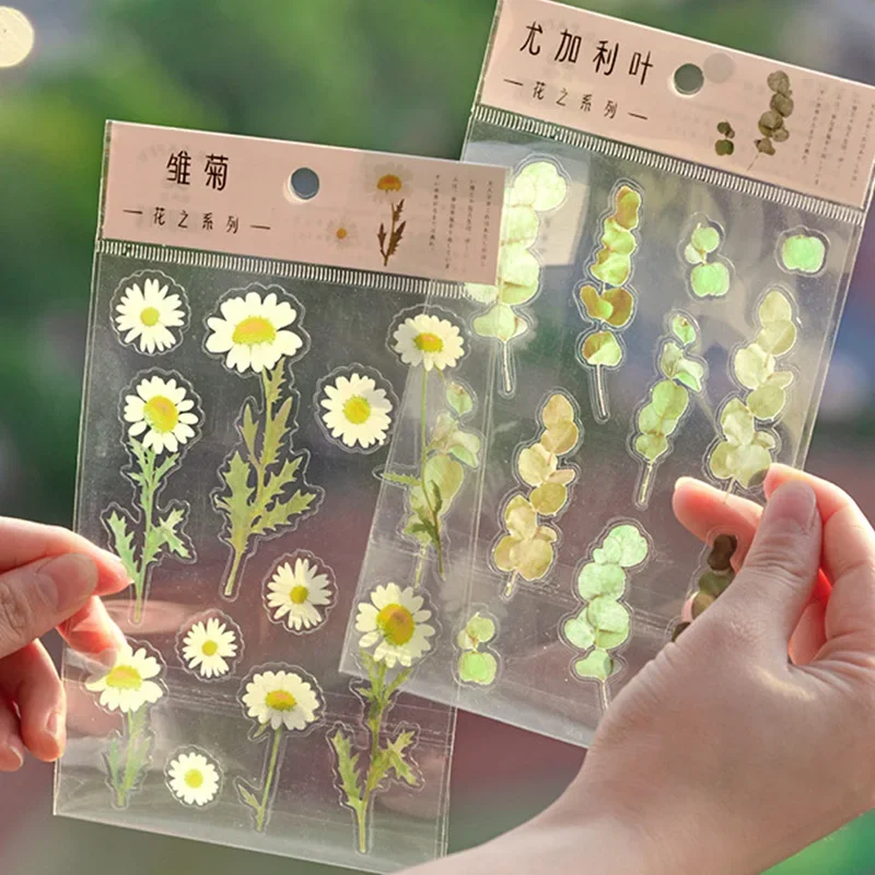 Natural Plant Theme Sticker Pack PET Nature Flower Decorative Album Phone Case Book Cover Decorative Stickers Kids Creative Toys